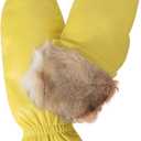 Women Leather Mittens Finger Rabbit fur Lining Winter Sheepskin Soft and Warm (Small, Yellow)