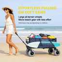 Beach Wagon with 94" Big Balloon Wheels for Sand, 41" Heavy Duty Folding Wagon with Side Bag, Collapsible Utility Cart for Beach, Camping, Garden & Outdoor (Navy Blue, X800 94" Balloon Wheels)