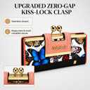 Women's Long Wallet with Kiss Lock Coin Pocket, Vintage Butterfly Floral Clutch Wallet, Large Capacity PU Leather Card Holder Organizer, Elegant Gift for Women