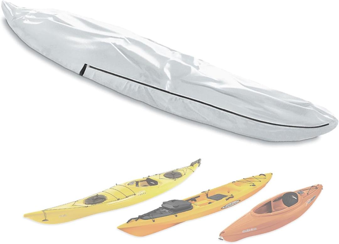 UPF 50+ Kayak Cover, Dustproof Canoe Cover for Outdoor Storage, 420D Waterproof Kayak Cover for Fishing Boat, Gray (Silver, 12ft)
