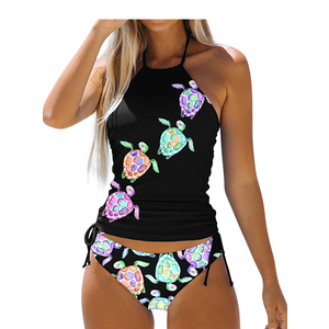 Plus Size Swimsuit for Women Two Piece Tankini Set Sea Turtle Coconut Tree Sunset Print 2 Piece Bikini Set Sexy, XL