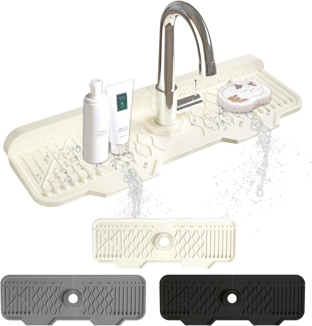 Silicone Sink Mat Splash Guard-17" x 6'' Sink Splash Guard,Kitchen Sink Accessories fit for Countertop, Bathroom,Farmhouse,RV by EBIGIC (White)
