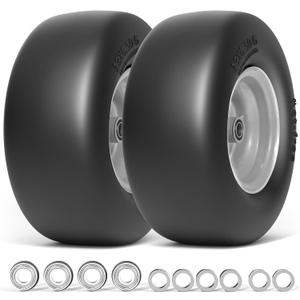 13x6.50-6 Lawn Mower Tires Flat Free, Zero Turn Mower Front Tires for Residential and Commercial, 13x6.5-6 Flat Free Tire and Wheel, 3/4" & 5/8" Bearing, 3.25"-7.65" Center Hub, 2Pack Gray