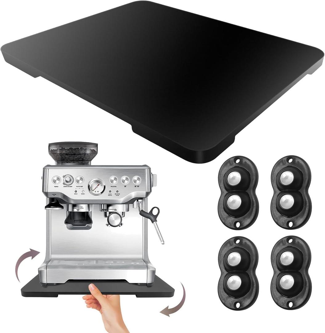 360 Rolling Tray Bamboo Appliance Slider for Kitchen Appliances, for Breville Espresso Machine Accessories, Sliding Tray for Coffee Maker Appliances Mat Easily from Under The Cabinet Black 13"15.7"