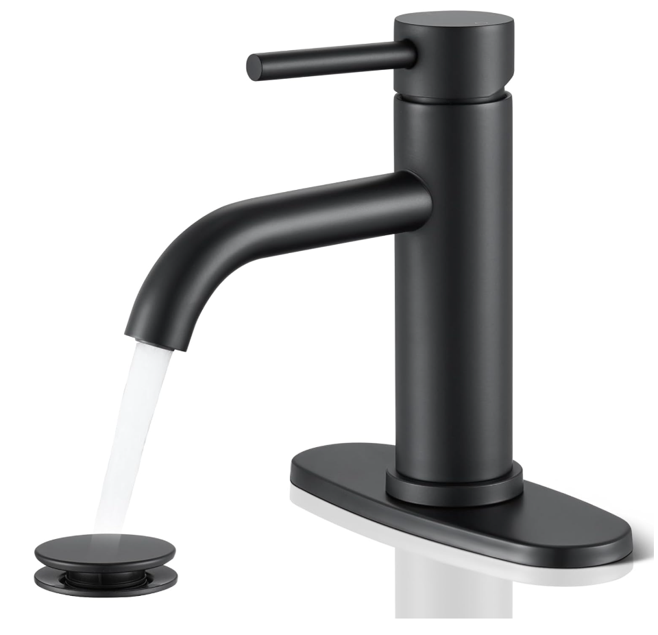Black Bathroom Faucet, WINKEAR Single Hole Bathroom Faucet with Pop-up Drain and Flexible Hoses, Single Handle Faucet for Bathroom Sink, Vanity, RV, Modern Farmhouse, Suitable for 1 Hole or 3 Hole