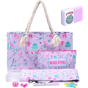 TIASUSAN American Mahjong Tile Set, 166 Pink Tiles, Bag and Mahjong Accessories, 4 All-in-One Rack/Pushers, Mahjong Set Complete