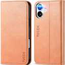 TUCCH Case for iPhone 16 Plus, PU Leather Folio Wallet with [Kickstand] RFID Blocking 3 Card Slots Flip Book Cover [Protective TPU Interior Case] Compatible with iPhone 16 Plus 2024, Peachy Pink