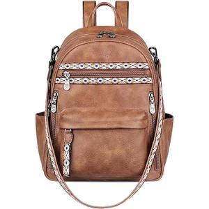 FADEON Small Backpack Purse for Women Designer PU Leather Roomly Mini Backpacks Multi Pocket Fashion Shoulder Backpack