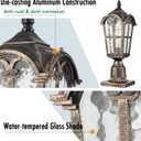 YUBOLE Outdoor Post Light, Exterior Pole Lanten, Waterproof Cast Aluminium Post Light Fixture with Water-Tempered Glass Shade, E26 Based Post Lamp for Garden, Driveway, Backyard- Antique Brass