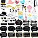 Wedding Photo Booth Props Kit, Konsait Bridal Shower Photo Booth Prop with Wooden Dowels for Wedding Shower Party Supplies (52 Counts)