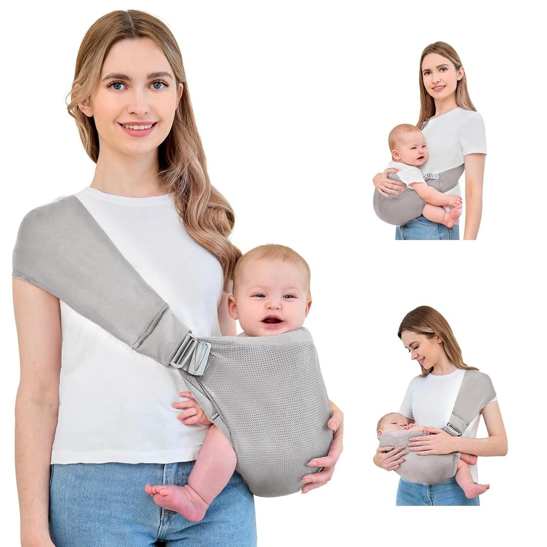 Baby Sling Carrier, Baby Carrier Newborn to Toddler, Mesh Toddler Carrier, Lightweight Breathable Summer Baby Wraps Carrier, Baby Carriers One Size Fits All (Grey)