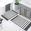 Tindbea Bathroom Rugs Set 2 Piece, Extra Soft and Absorbent Fluffy Striped Chenille Bath Mat Rug Set, Non Slip Bathroom Floor Mat, Machine Washable (20" x 32" Plus 16" x 24", Dark Gray)