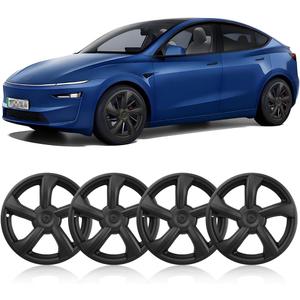 19 inch Wheel Cover Hubcap Compatible with TES-la Model Y 2025 2026 (Refreshed Juniper Only), [Black] [5-Spoke Sporty Style] Full Cover ABS Hubcaps Accessories, with Tape & Centre Caps, 4 PCS, for 2025-2026 Model Y Juniper
