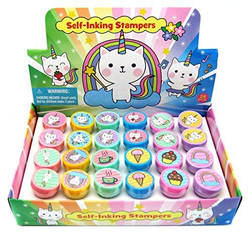 TINYMILLS 24 Pcs Unicorn Kitty Stampers for Kids Birthday Party Favors Goody Bag Stuffers Pinata Fillers Classroom Rewards Carnival Prizes