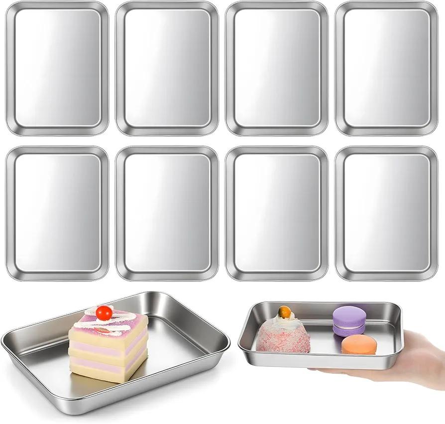8 Pack Small Stainless Steel Plate 7''L x 5''W Metal Baking Sheet Set Stainless Steel Surgical Tray for Oven, Food Safe Smooth Polished for Campers, Hand Project Medical Instruments, Tattoo, Surgical