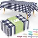 Smiry 8 Packs Gingham Disposable Table Cloth, 54 x 108 Inch Waterproof Plastic Tablecloth, Rectangle Navy and White Checkered Table Covers for Picnic, Birthday, Party
