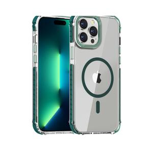 DEERLAMN Strong Magnetic Case for iPhone 15 Pro Max 6.7-Inch,[Compatible with Magsafe][Military Grade Drop Protection] Clear Slim Shockproof Protective Phone Cover-Transparent+Green
