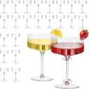 CALBODE 24Pcs Plastic Martini Glasses Disposable 10oz Plasitc Ribbed Coupe Glasses Clear Vintage Cocktail Glassware Set Unbreakable Dessert Cups for Easter Spring Party Wedding Anniversary