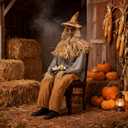 Halloween Animatronics 4.5 Ft Tricked Scary Sitting Scarecrow Decoration with Sensor Activated | Creepy Voice | Spooky Skull Head | Light Up Eyes | Haunted Scary Move Horror Prop for Outdoor/Indoor