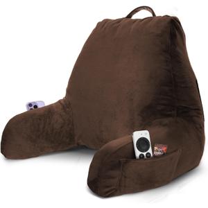 Nestl Reading Pillow with Shredded Memory Foam Designed for Sitting Up in Bed and Couch, Back and Arms Adjustable Support for Adult & Teens Backrest Pillows for Reading Washable Cover, Chocolate Brown Size: Standard 18"