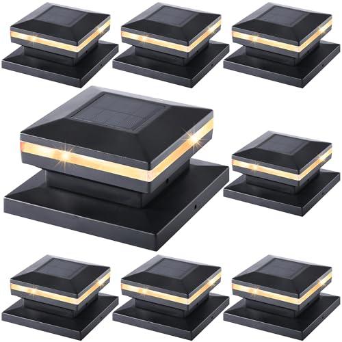 Dynaming 8 Pack Solar Post Cap Lights, Outdoor Decorative Post Solar Lights Black Shell Caps Fit 4x4 5x5 6x6 Vinyl/Wooden Posts, Brightness Warm White LED Lighting for Garden Fence Deck Patio