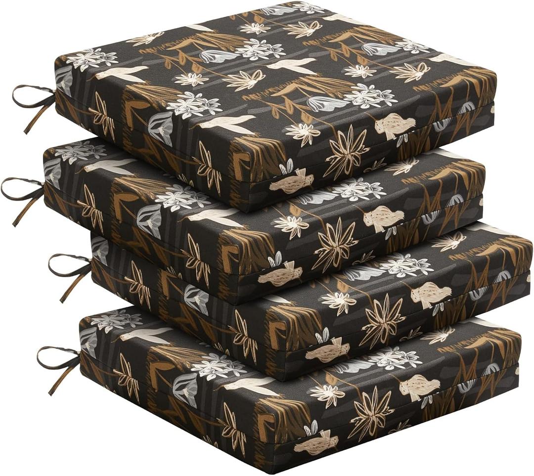 downluxe Outdoor Chair Cushions Set of 3 for Patio Furniture, Water-Resistant Square Corner Patio Chair Cushions with Ties, High Density Foam Outdoor Seat Cushion, 18.5" X 16" X 3", Nightbird (18.5x16x3 Inch (Pack of 3))