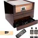 Humidor Cigar Box, Handcrafted Box Top 270" Elegant Glossy Spanish Cedar Humidors with Easy HumidificationSystem, Accurate Digital Hygrometer with 2 Humidor Solution by TUTUNES&Wudytim (Walnut)