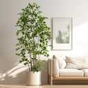 Artificial Ficus Tree Indoor 8ft, Large Potted Faux Tree with Realistic Silk Leaves & Trunk for Home Office, Living Room Corner Decor (Green)