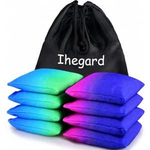 Iheqard Weather Resistant Cornhole Bags, Gradient Corn Hole Bags Set of 8, Cornhole Bean Bags, Modified Size Cornhole Bags for Tossing Game, Includes Tote Bag (DBluePurple & Bluegreen)