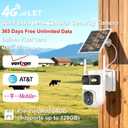 Dual Lens 4G LTE Cellular Security Camera Outdoor Wireless, 365 Day Free Unlimited Data No WiFi Solar Powered Security Camera, 2K 360° Color Night Vision, PIR Motion Detection, Built-in VSIM
