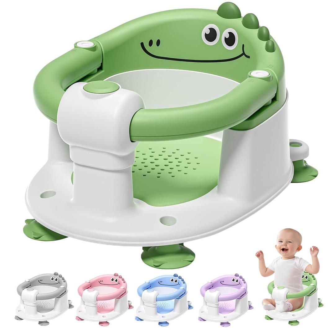 TPN Baby Bath Seat for Babies 6 Months & Up, NonSlip Toddler Bath Seat with 5 PCS Waterproof Emoji Stickers, Portable Infant Bath Seat for Baby(Green)