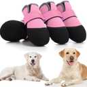 Dog Shoes, Outdoor Dog Boots Non-Slip Waterproof Dog Booties, 4Pcs for Winter Snowy Day, Summer Hot Pavement with Rugged Sole Pink, Size 3:（2.5''x1.9'')(L*W) for 23-33lbs