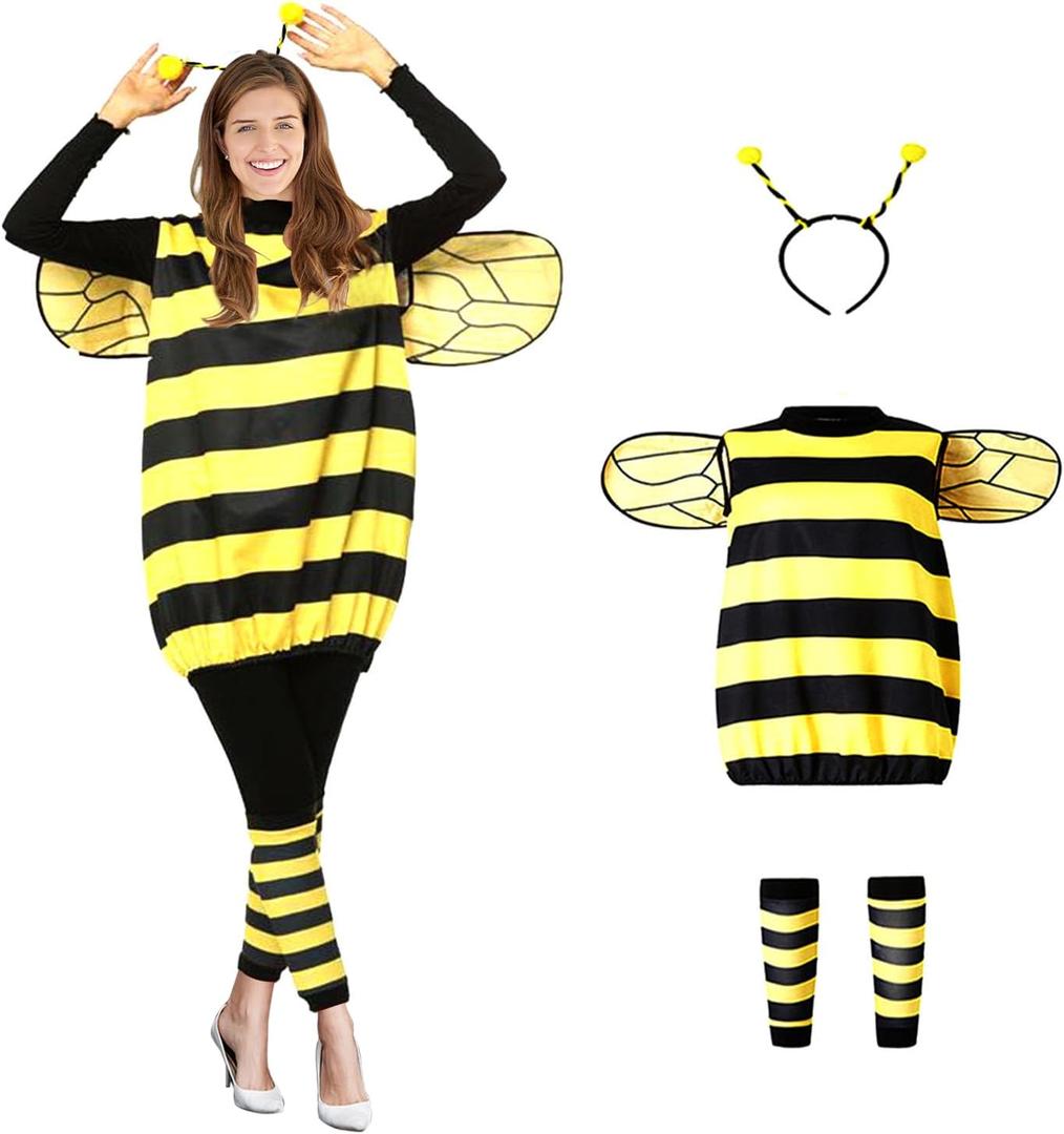 Bee Costume Kit - Women & Kid Bee Costume with Head Piece and Wings for Halloween 5.4ft for Adults