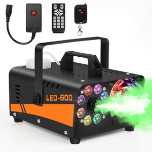 Fog Machine Halloween Outdoor, Smoke Machine with Disco Ball Lights, 600W Power and 3000CFM with 13 Colors LED Lights Wireless Remote Control, Perfect for Indoor, Parties, Halloween, Wedding, DJ Stage