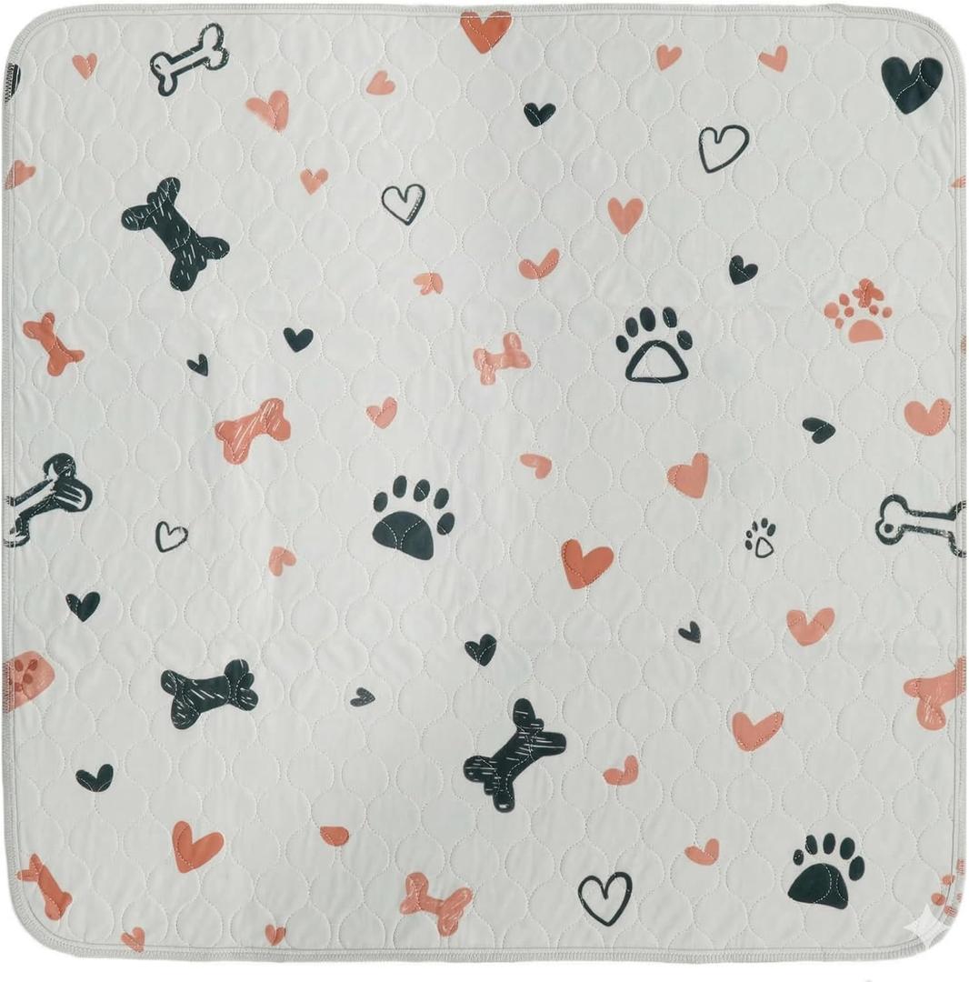 PUPIBOO Washable Pee Pads for Dogs and Cats - Super Absorbent Reusable Puppy Training Pads - 100% Waterproof, Leak-Proof & Non-Slip Whelping Pads for Pet Housebreaking (36 x 36 Inch (Pack of 2), Paws Bones & Hearts)