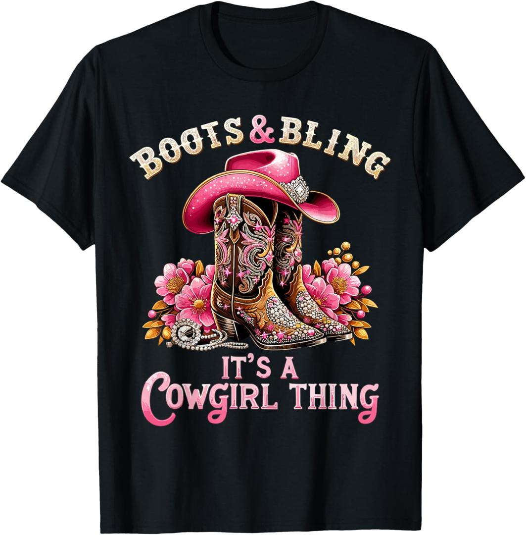 Boots and Bling its a Cowgirl Thing Country Girls T-Shirt, Size Small