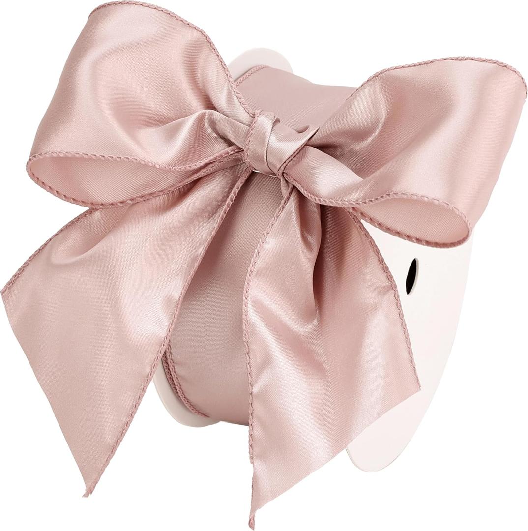 Dusty Rose Satin Wired Ribbon 2.5" x 25 Yd, Dusty Pink Wire Edge Decorative Ribbon for Wreaths Supplies, Crafts, Gift Wrapping, Baby Shower, Christmas, Wedding Decor, Floral Arrangements