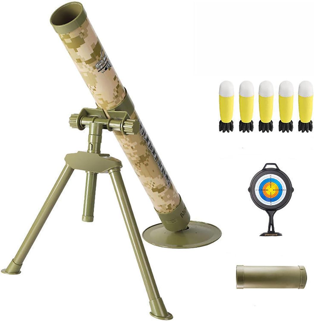 Mortar Launcher Playset for Kids 6-12 Years Old, Soft Foam Rocket Kids Play Set with 5 Safety Foam Shells for Boys and Girls (Five Shells Yellow)