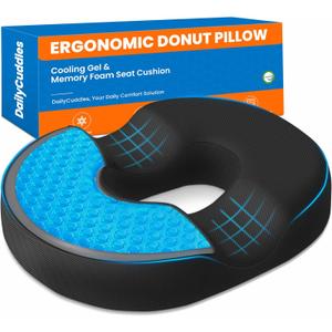 Donut Pillow for Tailbone Pain, Hemorrhoids - Cooling Gel Memory Foam Chair Seat Cushion for Office, Home & Wheelchair, Ergonomic Chair Pad for Pregnancy, Sciatica, Coccyx (Large, Black)