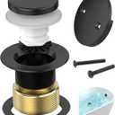 Matte Black Tub Drain Kit with Hair Catcher, Premium Brass Tip-Toe Bathroom Tub Drain Replacement and 2-Hole Overflow Faceplate, 11.5/16 UNC Bathtub Drain Stopper Assembly