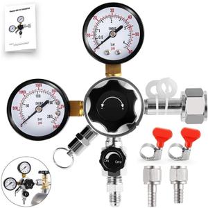 CGA-320 Kegerator Regulator, Dual Gauge Co2 Regulator for Kegerator Co2 Regulator Beer Tap for Keg with 1/4'' & 5/16'' Quick Disconnect Barb Connectors & Safety Relief Valve for Co2 Cylinder Tank (One Output - Threded Fitting)