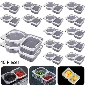 40 Pcs Double Compartment Condiment Container, Reusable Snack Containers, Condiment Containers with Lids, Sauce Containers for Snacks, Dips, Takeout, Travel and Outdoor Camping
