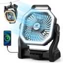 Odoland Camping Fan with LED Lantern, 20000mAh Rechargeable Battery Operated Fan, Portable Outdoor Light with Rotation Hook for Picnic Power Outage Hurricane Emergency Home Patio, Black