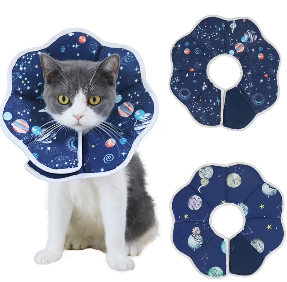 SPRING PARK Adjustable Dog Cat Cone,Soft Waterproof Star Print Recovery Cat Cone Collar,Dog Protective Collar for Cats Surgery