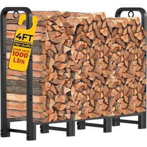 Amagabeli Firewood Log Rack Outdoor 4ft Heavy Duty Logs Holder for Fireplace Indoor Outdoor Adjustable Wood Racks for Fire Wood Holder Metal Pile Stand Storage Stacker Organizer Black
