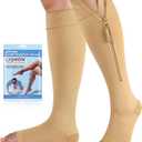 CASMON 15-20mmHg Zipper Compression Socks for Women and Men, Knee High Compression Stockings, Medical Open Toe Support Socks for Varicose Veins, Post-surgery, Swelling, Nurses, Pregnancy (1 Pair)