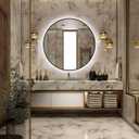 32" LED Backlit Bathroom Vanity Mirror, Wall Mounted Round Makeup Shaving Mirror with 45 Beveled Metal Frame Design, HD Waterproof&Explosion-Proof Smart Mirror, Memory Function, Black