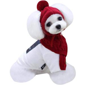 Goclothod Pet Dog Knitted Scarf and Hat Set Winter Neck Ear Warmer