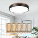 Ken & Ricky 16 Inch Wood Flush Mount Ceiling Light,Modern Led Ceiling Light Fixtures Ceiling Mount, 24W 3000K-6500K Color Dimmable for Bedroom Kitchen Bathroom Hallway 1PK