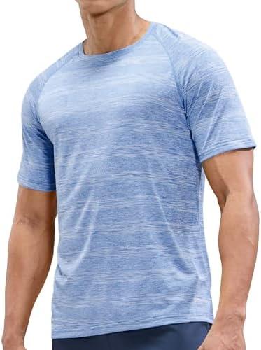 MIER Mens T Shirts Short Sleeve Quick Dry Active Tee for Running Workout Gym, (Stripe Header Light Blue, 3XL)